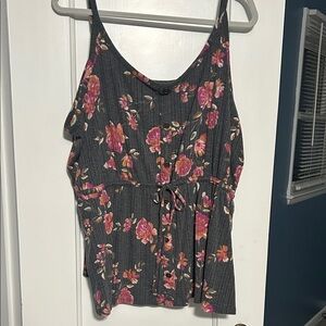 Floral Sleeveless Top - Gray and Pink